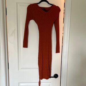 Women Burnt Orange Long Sweater Dress